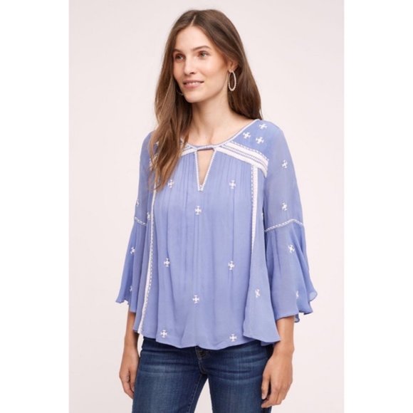 Anthro Floreat Embroidered Peasant Blouse - Picture 1 of 8